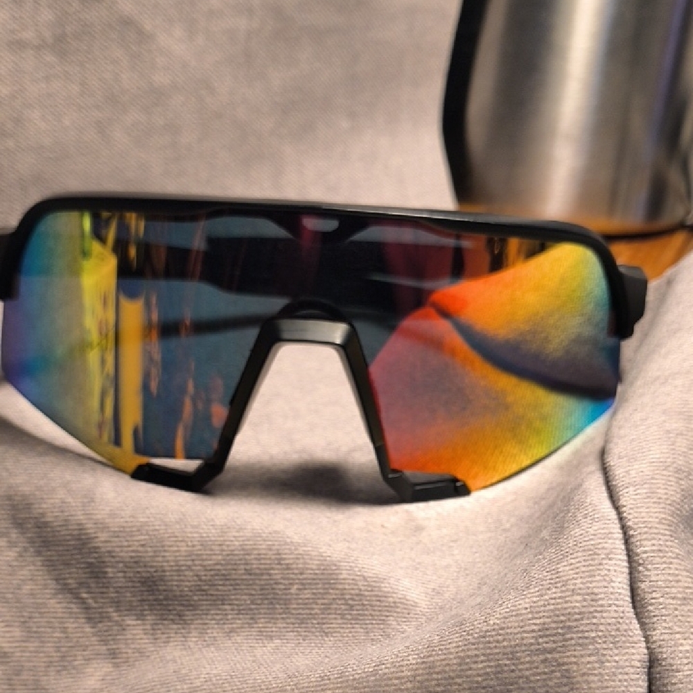 Black Athletic Sunglasses with Oversized Reflective Lenses
